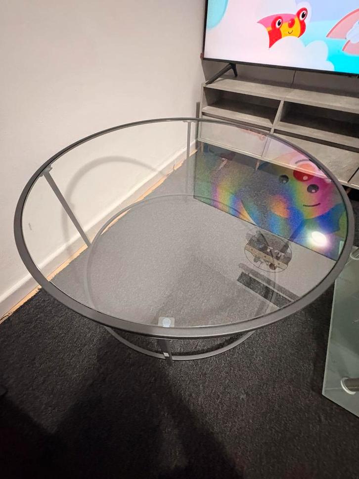 VASAGLE Ronde Salontafel – Glas & Metaal, Huis en Inrichting, Tafels | Salontafels, Nieuw, Minder dan 50 cm, 50 tot 100 cm, 50 tot 100 cm