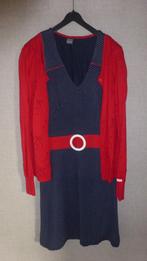 Donkerblauwe jurk met rode band S Mademoiselle Yéyé, Kleding | Dames, Gedragen, Blauw, Knielengte, Ophalen of Verzenden