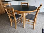 Beuken tafel + stoelen, Comme neuf, 100 à 150 cm, Ovale, Autres essences de bois