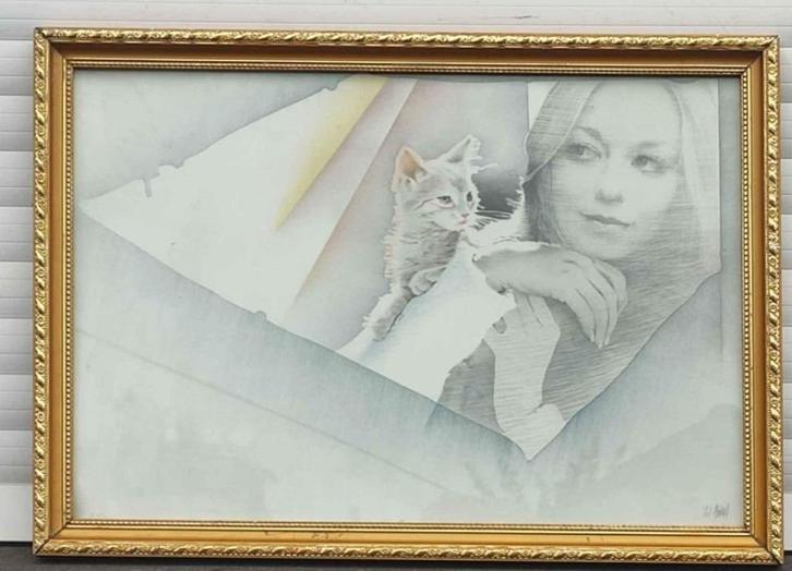 Lithographie femme au chat signe pol mara, Antiek en Kunst, Kunst | Litho's en Zeefdrukken, Ophalen of Verzenden