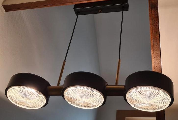 Plafonnier à trois lumières, verre gaufré, 60/70s, Antiquités & Art, Antiquités | Éclairage, Enlèvement ou Envoi