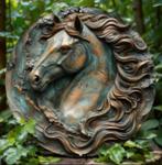 Vintage rond metalen bord Paard blauw groen (20cm), Huis en Inrichting, Ophalen of Verzenden, Nieuw