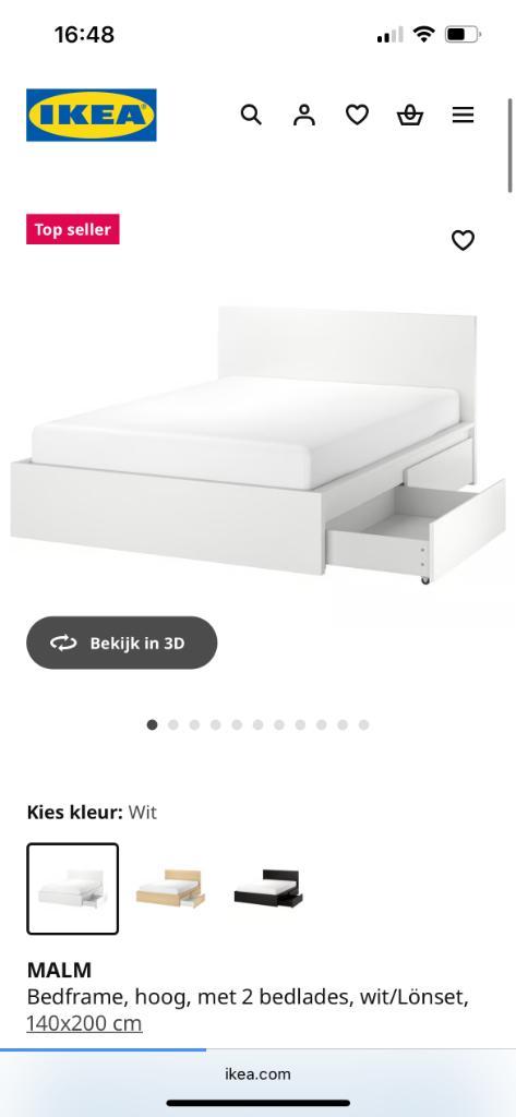 Bed Ikea, Huis en Inrichting, Slaapkamer | Bedden, Zo goed als nieuw, Twijfelaar, 140 cm, 200 cm, Overige materialen, Wit, Ophalen