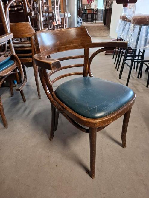 46 thonet cafe horeca stoelen met leer zit bentwood lot, Maison & Meubles, Chaises, Bois, Cuir, Bleu, Enlèvement ou Envoi