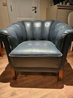 1bank en 4 club zetels donker blauw leder te koop, Huis en Inrichting, Fauteuils, Ophalen, Leer