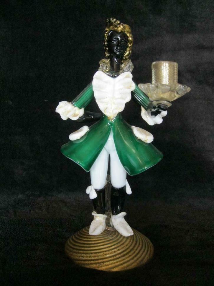 Zeldzame Venetiaanse kandelaar, gemaskerde lakei, Antiek en Kunst, Antiek | Glaswerk en Kristal, Ophalen