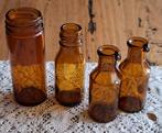 4 Vintage bruine glazen apothekers flesjes , 2 met tuitje, Antiek en Kunst, Ophalen of Verzenden