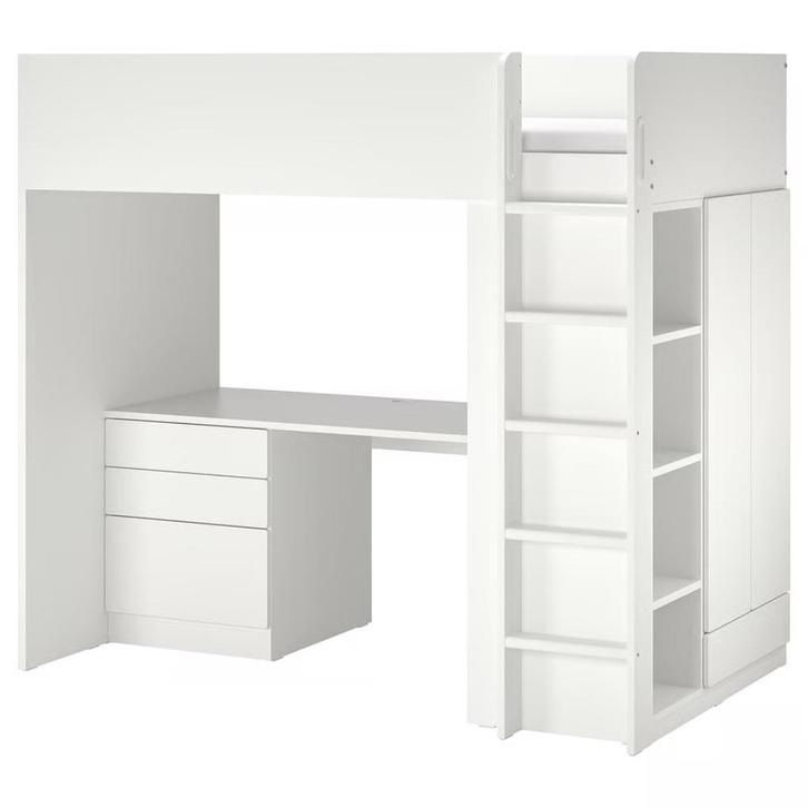 IKEA Småstad hoogslaper (inclusief matras) met bureau, Kinderen en Baby's, Kinderkamer | Stapelbedden en Hoogslapers, Gebruikt