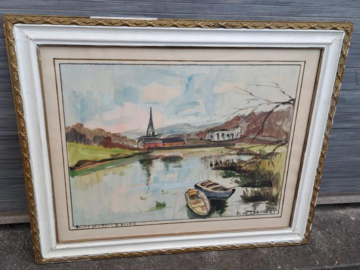 aquarelle abbaye l aulne signemarie madeleine deckers, Antiek en Kunst, Kunst | Schilderijen | Klassiek, Ophalen of Verzenden