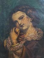 Prachtig oud ovaal olieverf portretschilderij 1866 C. Mires, Enlèvement ou Envoi