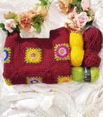 Bordeaux sweater uit de jaren 70 handgemaakt met bloemen, Fait main, Nieuw, Ophalen of Verzenden, Maat 36 (S)