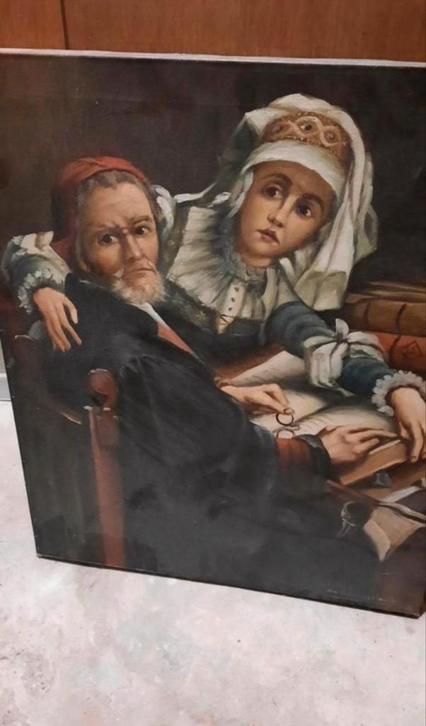 Olieverfschilderij Karel Ooms 50x60cm De Verboden Lectuur, Antiek en Kunst, Kunst | Schilderijen | Klassiek, Ophalen