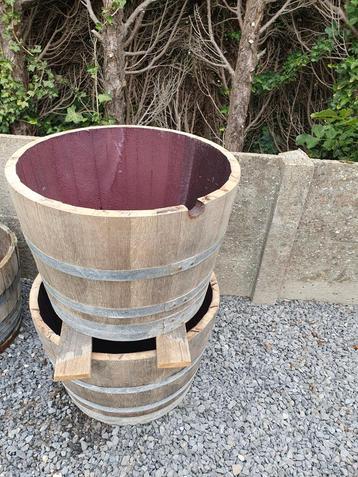 Demi-tonneaux à vin en chêne, tonneau à vin, jardinière, Enlèvement, Utilisé, Bois