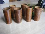 6 Oude sier-bekers - vaasjes in hout, Antiek en Kunst, Ophalen of Verzenden
