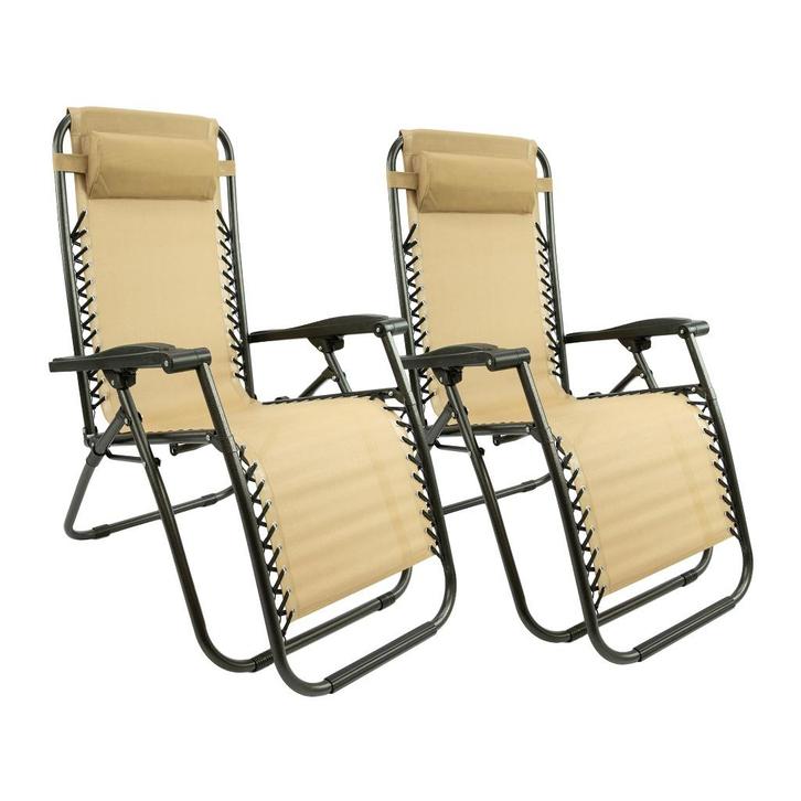 MaxxGarden Ligstoelen - Set van 2 - Textoline - Taupe, Tuin en Terras, Tuinstoelen, Nieuw, Metaal, Inklapbaar, Verstelbaar, Ophalen of Verzenden