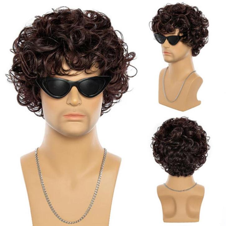 Mannenpruik kastanjebruin met losse krullen, Handtassen en Accessoires, Uiterlijk | Haarverzorging, Nieuw, Verzenden