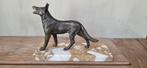 art deco hond op marmeren voetstuk, Antiek en Kunst, Ophalen of Verzenden, Brons
