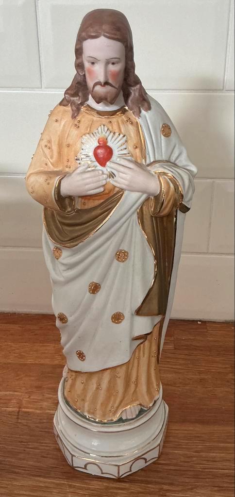 Oude Jezus H. Hartbeeld uit biscuitporselein, Antiek en Kunst, Antiek | Religieuze voorwerpen, Ophalen of Verzenden