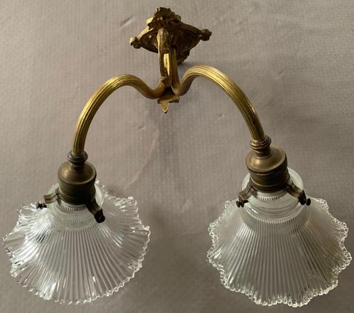 antieke vergulde wandlamp met 2 lichtpunten, Antiek en Kunst, Antiek | Verlichting, Ophalen of Verzenden