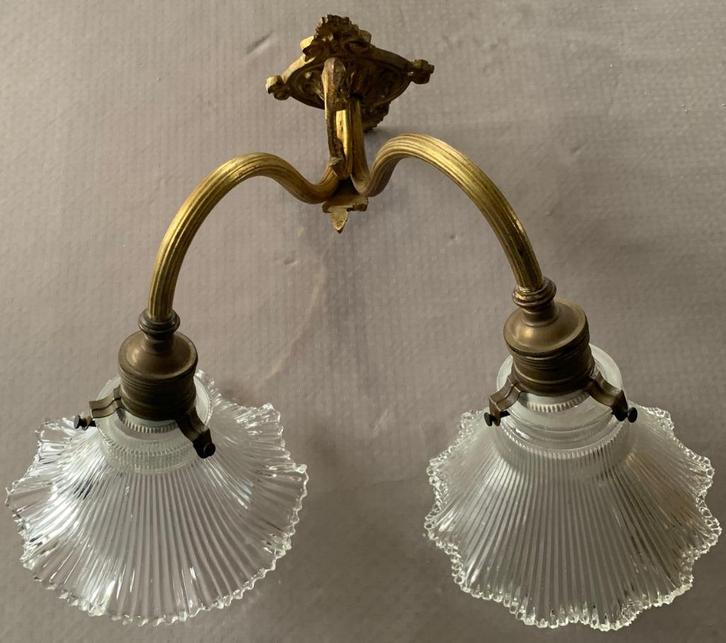 antieke vergulde wandlamp met 2 lichtpunten, Antiek en Kunst, Antiek | Verlichting, Ophalen of Verzenden