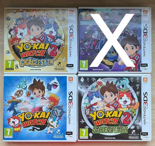 4 verschillende Yokai Watch spelletjes voor Nintendo 3DS, Games en Spelcomputers, Games | Nintendo 2DS en 3DS, Zo goed als nieuw