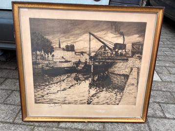Prent 60 x 54cm parijs seine beschikbaar voor biedingen