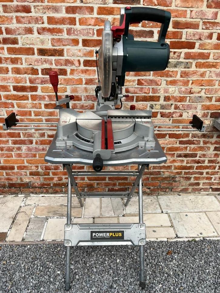 Powerplus afkortzaak POWXQ5335 + onderstel POWX53300T, Doe-het-zelf en Bouw, Gereedschap | Zaagmachines, Gebruikt, Afkortzaag