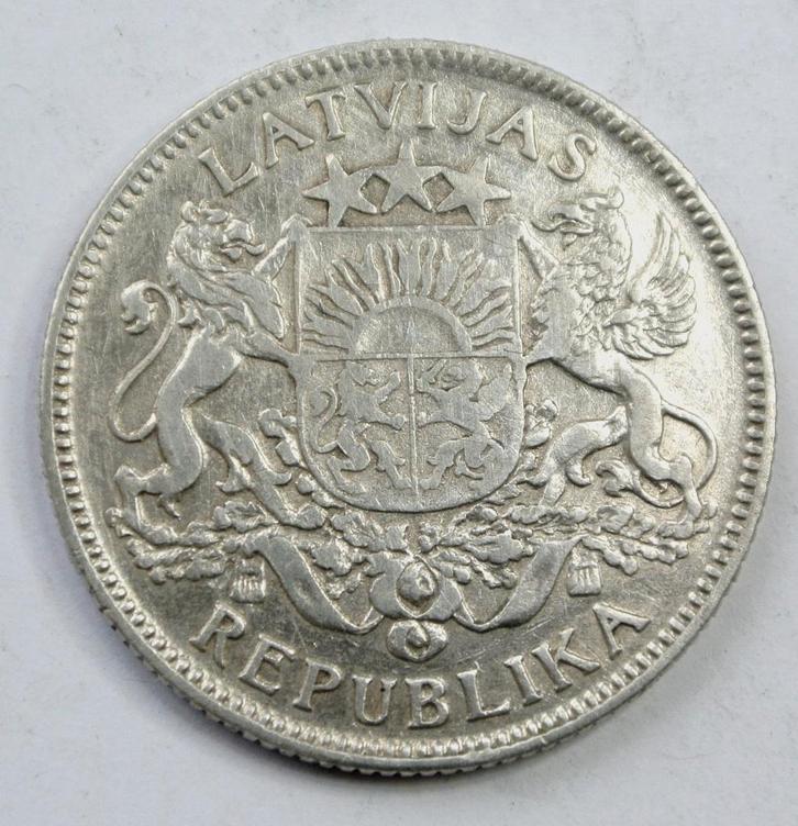 AV Pce LETLAND KM #7 „1 LATS SILVER” UIT 1924, Postzegels en Munten, Munten | Azië, Losse munt, Centraal-Azië, Zilver, Ophalen of Verzenden
