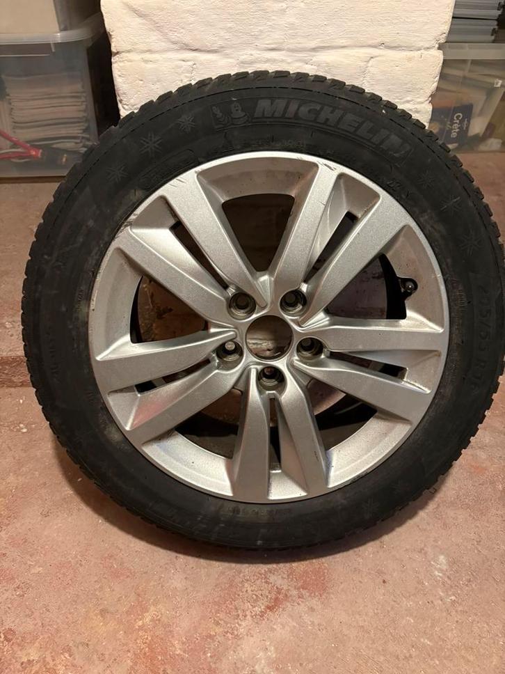 4 Pneus Hiver Michelin Alpin 5 + Jantes Alu 16P - 205/55 R16, Auto-onderdelen, Banden en Velgen, Band(en), Winterbanden, 16 inch