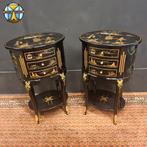 Vintage Chinese nachtkastjes set / Chinoiserie (zwart/goud), Huis en Inrichting, Ophalen of Verzenden, Zo goed als nieuw