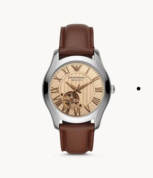 Emporio Armani Open Heart automatisch bruin leren horloge AR, Handtassen en Accessoires, Horloges | Heren, Nieuw, Polshorloge