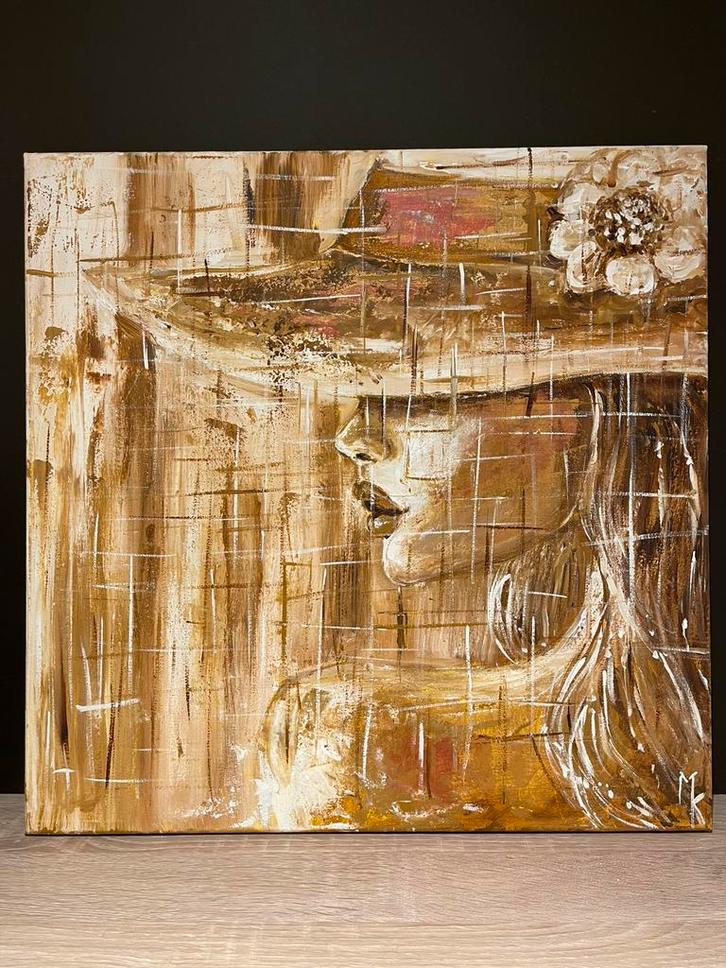 Schilderij klasse dame met hoed Mk Art, Antiek en Kunst, Kunst | Schilderijen | Modern, Ophalen of Verzenden