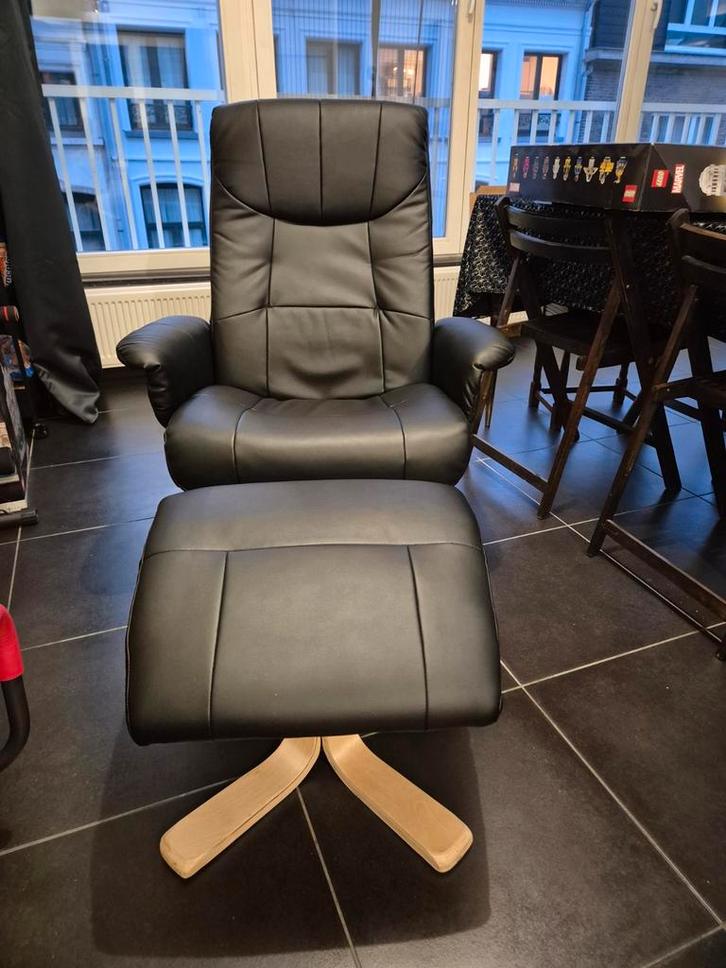 Tv fauteuil met poef pu leer, Maison & Meubles, Fauteuils, Neuf, Synthétique, Enlèvement