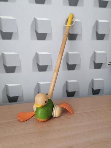 Duwstok eend, plantoys, houten speelgoed, educatief beschikbaar voor biedingen