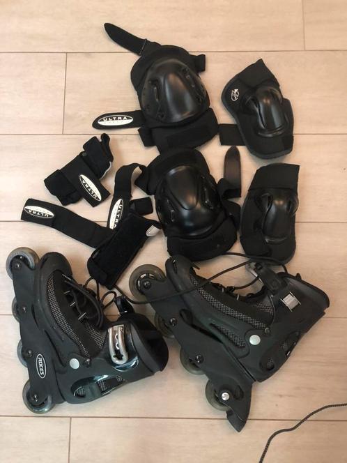 Zwarte inline skates en valbescherming Maat 40, Sport en Fitness, Skeelers, Zo goed als nieuw, Roces, Ophalen of Verzenden