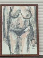 technique mixte nue signe marcel delmotte, Antiek en Kunst, Ophalen of Verzenden