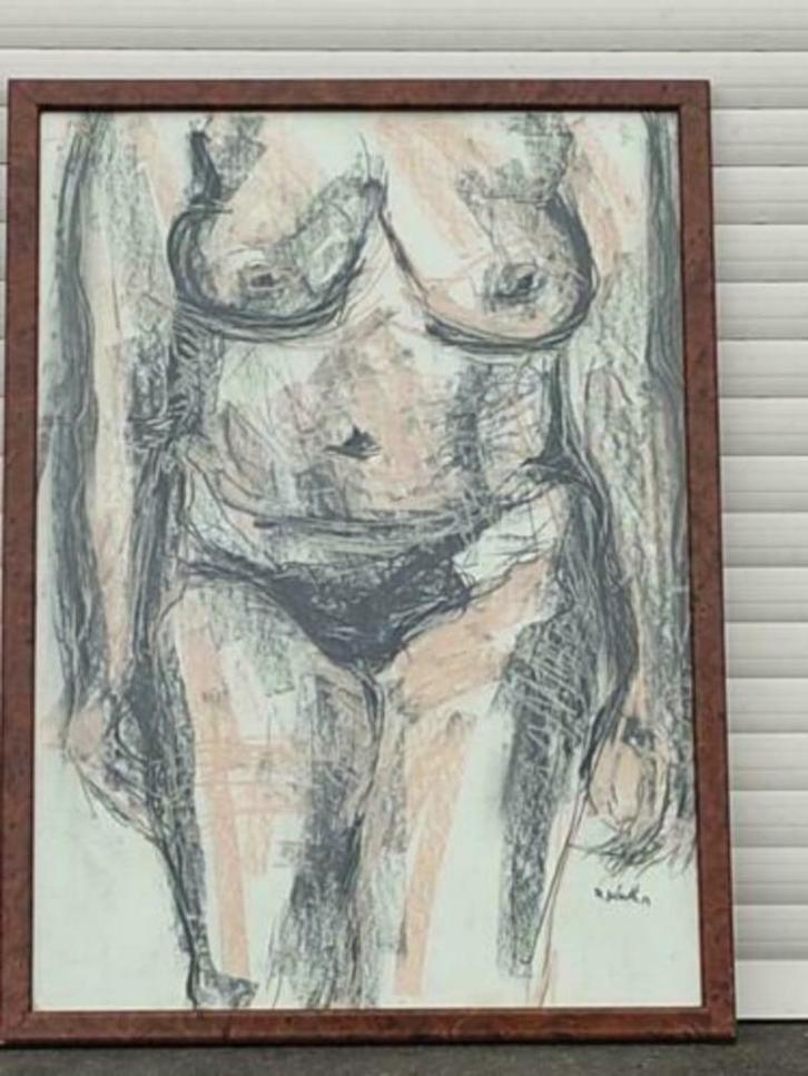 technique mixte nue signe marcel delmotte, Antiek en Kunst, Kunst | Schilderijen | Klassiek, Ophalen of Verzenden