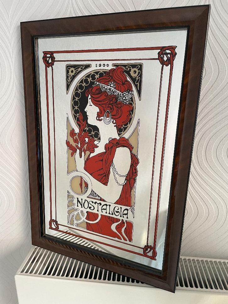 Vintage Spiegel - Alphonse Mucha "Nostalgia", Antiek en Kunst, Antiek | Spiegels, Ophalen