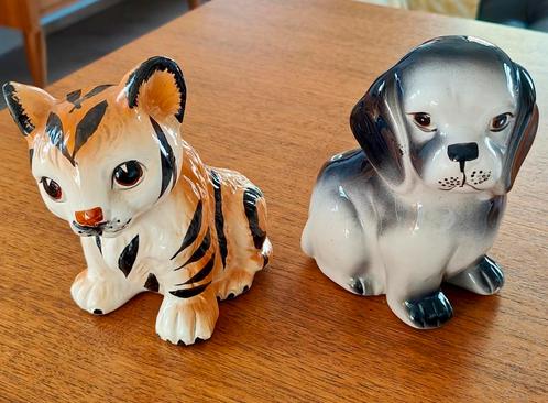 Set van 2 keramische plantenbakken/plantenpotten hond en tij, Antiek en Kunst, Antiek | Woonaccessoires, Ophalen