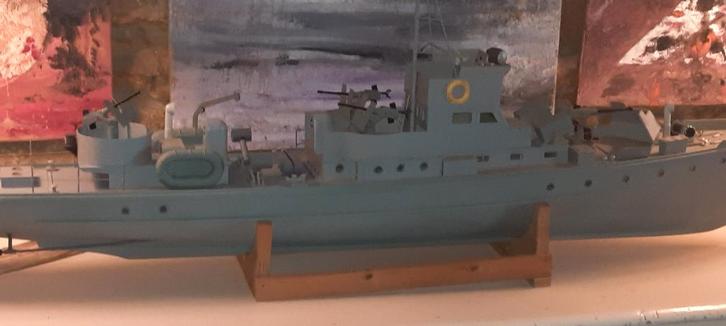 Groot volledig houten statisch oorlogsschip, Hobby en Vrije tijd, Modelbouw | Boten en Schepen, Zo goed als nieuw, Ophalen