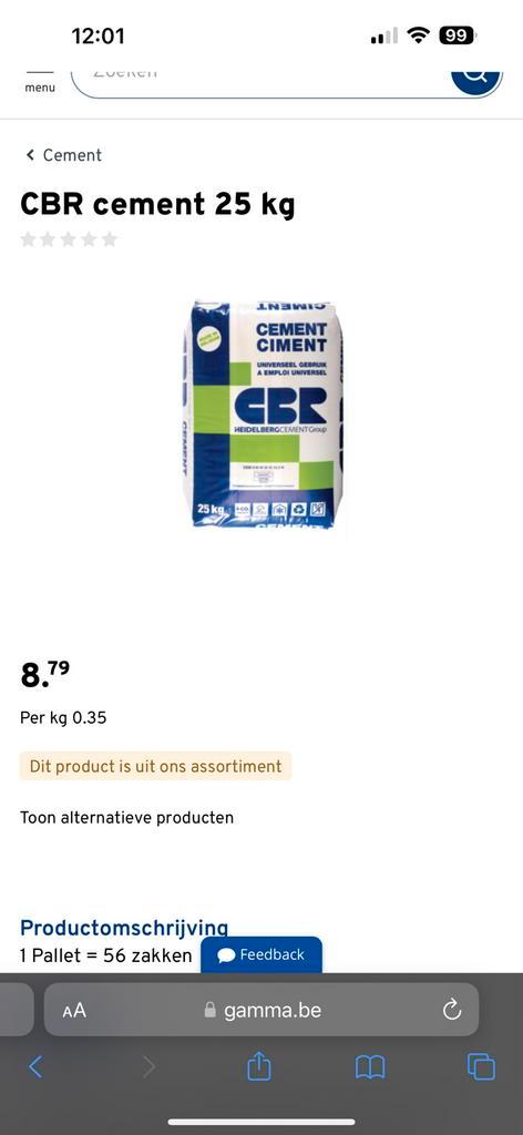 CBR Cement, Doe-het-zelf en Bouw, Overige Doe-Het-Zelf en Bouw, Zo goed als nieuw, Ophalen