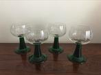 Set van 4 retro vintage wijnglazen decor met groene voet, Comme neuf, Autres types, Enlèvement ou Envoi
