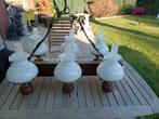 Luster met houten balk, Huis en Inrichting, Ophalen, Gebruikt, Glas, Klassiek of voor in boerderij