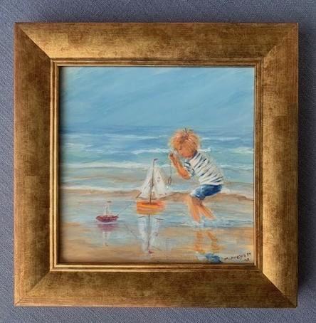 Petit garçon jouant au bord de la mer - 2017 - École russe ?, Antiquités & Art, Art | Peinture | Classique, Enlèvement ou Envoi