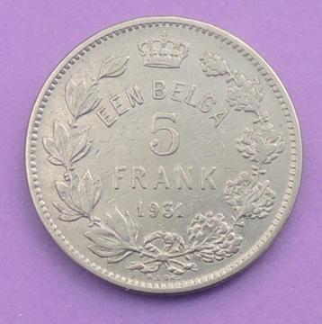 1931 5 frank Albert 1er PB - port 1,5 euro par courrier, Timbres & Monnaies, Envoi, Métal, Monnaie en vrac