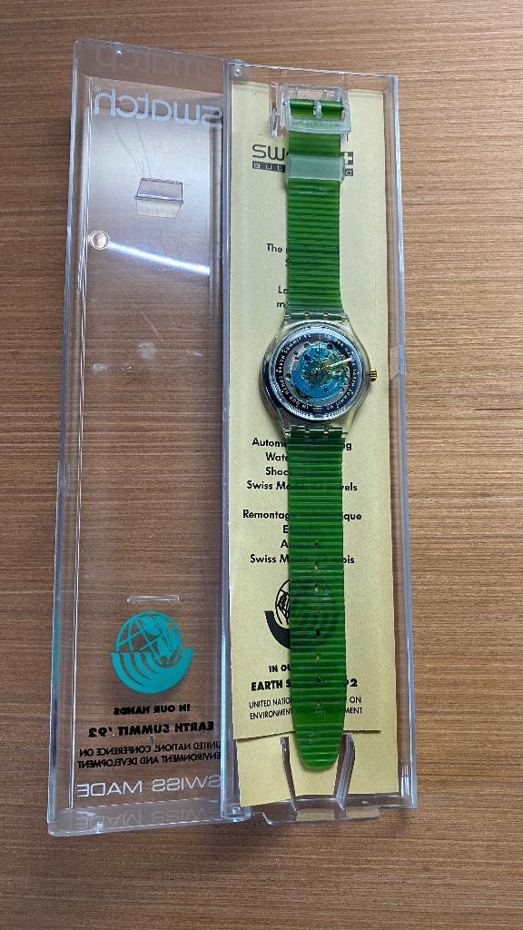 Swatch Earth Summit 1992 horloge - Automaat - Nieuw, Handtassen en Accessoires, Horloges | Heren, Nieuw, Polshorloge, Swatch, Overige materialen