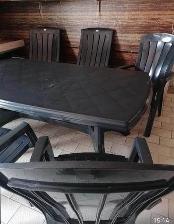 table de jardin bleu foncé avec 6 chaises, Jardin & Terrasse, Enlèvement, Utilisé