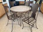 Mozaïek- en smeedijzeren tafel met 4 smeedijzeren stoelen, Huis en Inrichting, Ophalen, Gebruikt, 50 tot 100 cm, Overige materialen