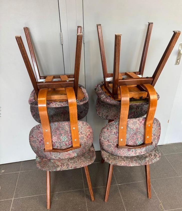 Set van vier vintage Stoelen 1950/’60"s – Mid-Century Modern, Huis en Inrichting, Stoelen, Gebruikt, Vier, Stof, Overige kleuren