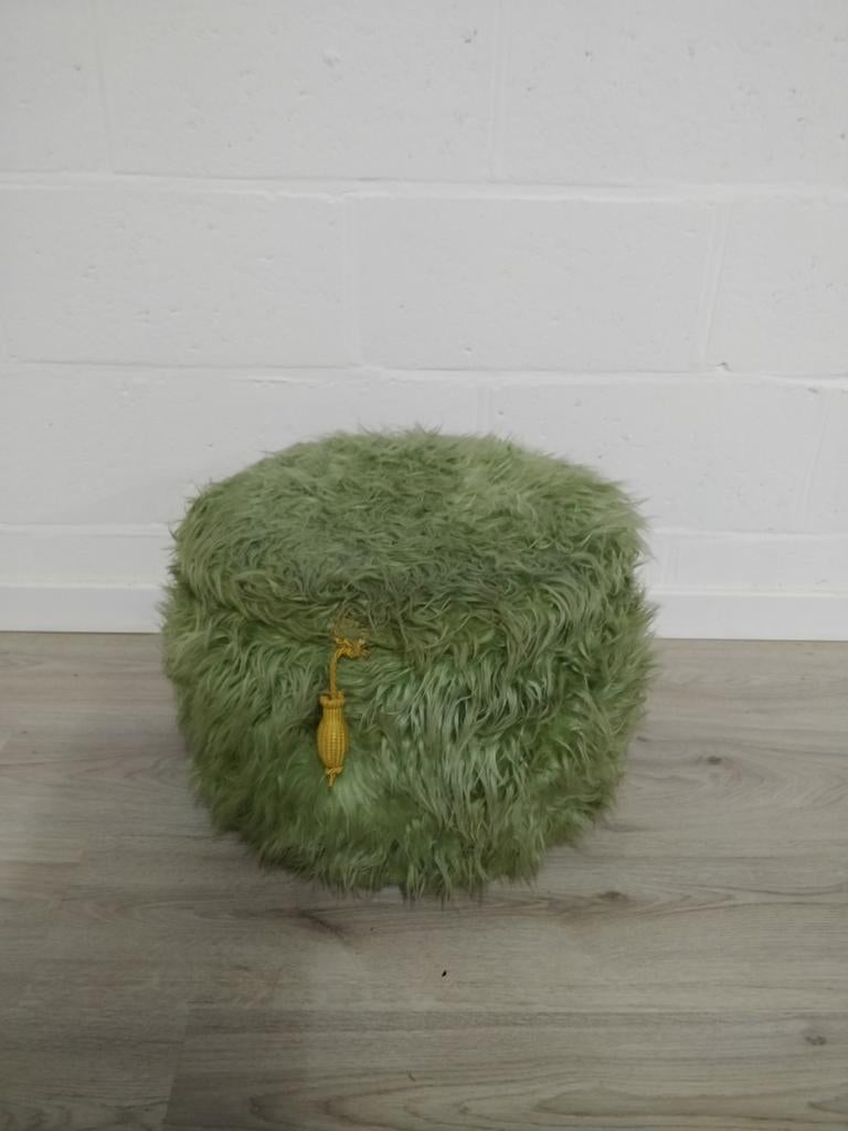 Vintage groene poef | voetenbank | sokkenmand, Huis en Inrichting, Ophalen